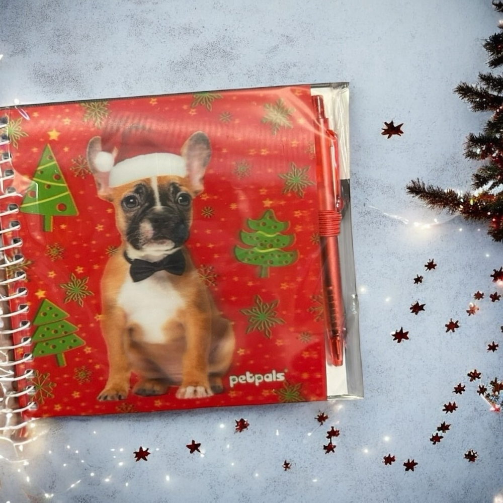 Holiday French Bulldog Petpals Notebook & Pen SetChristmas